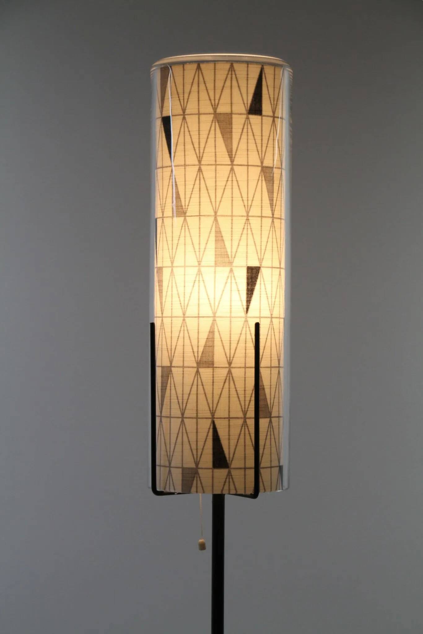 Floor Lamp with Sven Markelius “Pythagoras” Fabric Shade — Nordiska Kompaniet (attr.), Sweden, circa 1955–1960