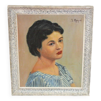 Vintage Oil Portrait Painting of Young Girl