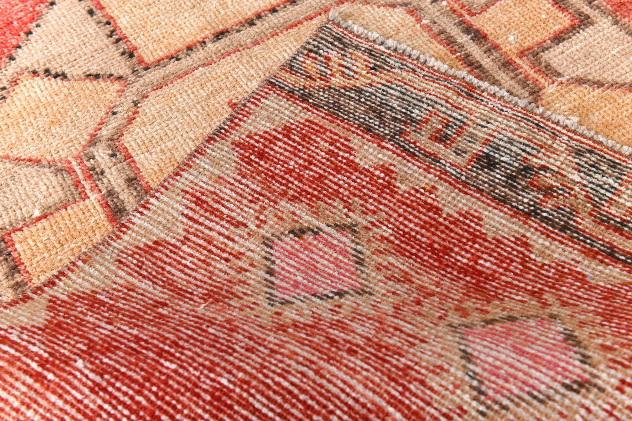 Turkish Red & Cream Oriental Vintage Runner Ruıg, 87x379Cm