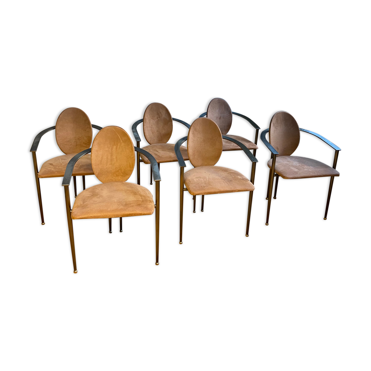 Lot de 6 chaises en métal cuivré et Nubuck de Starck pour Belgo Chrom