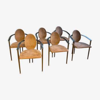 Lot de 6 chaises en métal cuivré et Nubuck de Starck pour Belgo Chrom