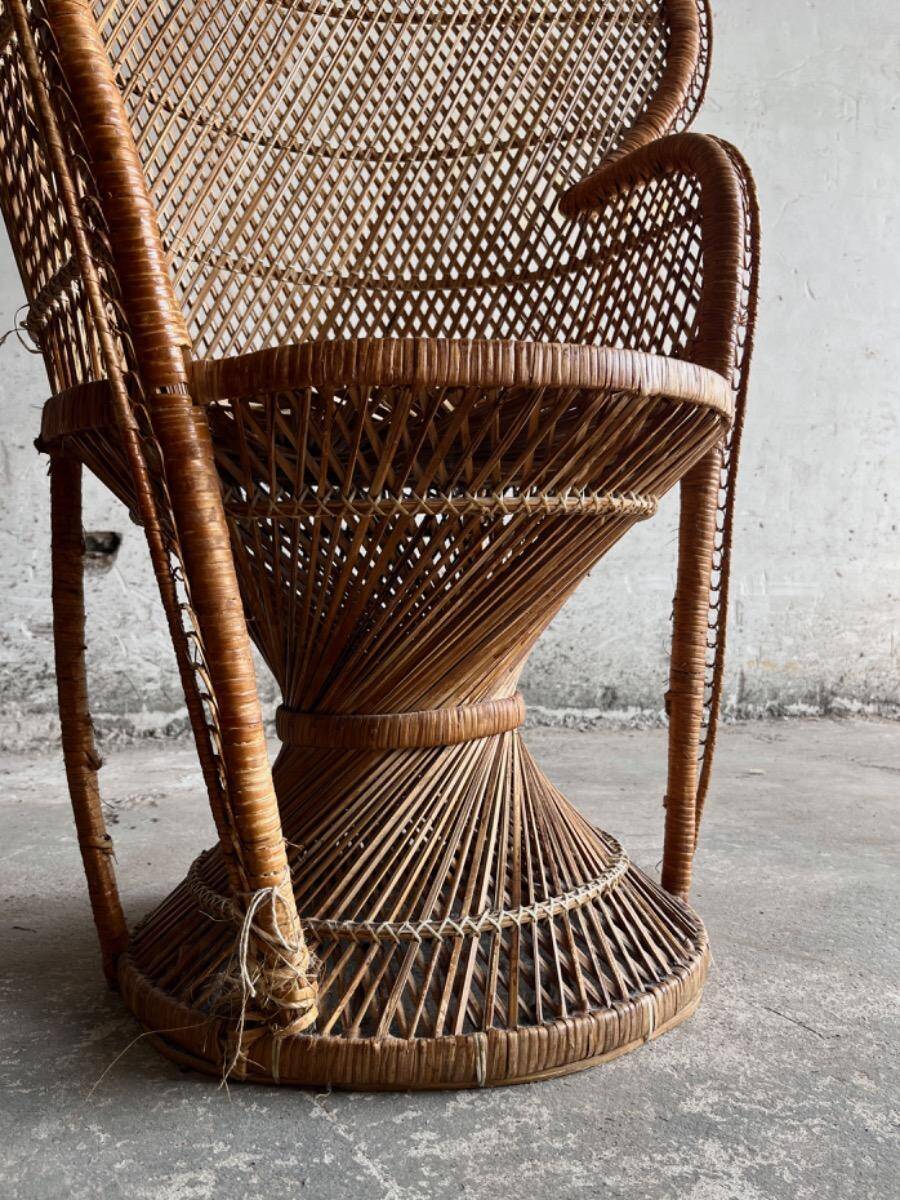 Set of 2 Emmanuelle rattan armchairs — natural beige rattan with black accents, large & small