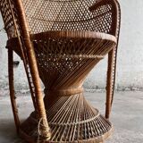 Set of 2 Emmanuelle rattan armchairs — natural beige rattan with black accents, large & small