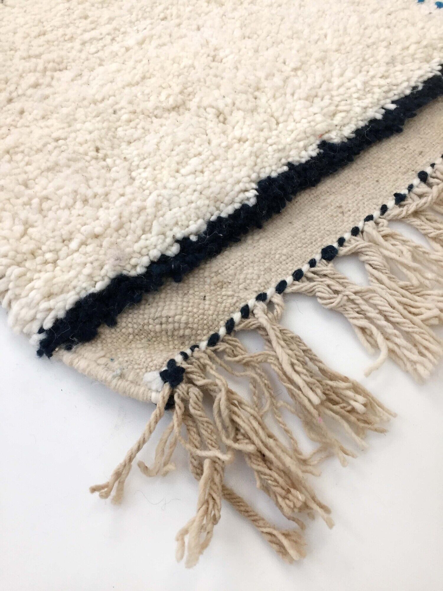Moroccan Berber carpet blessed ouarain ecru with colored lines 236x160cm