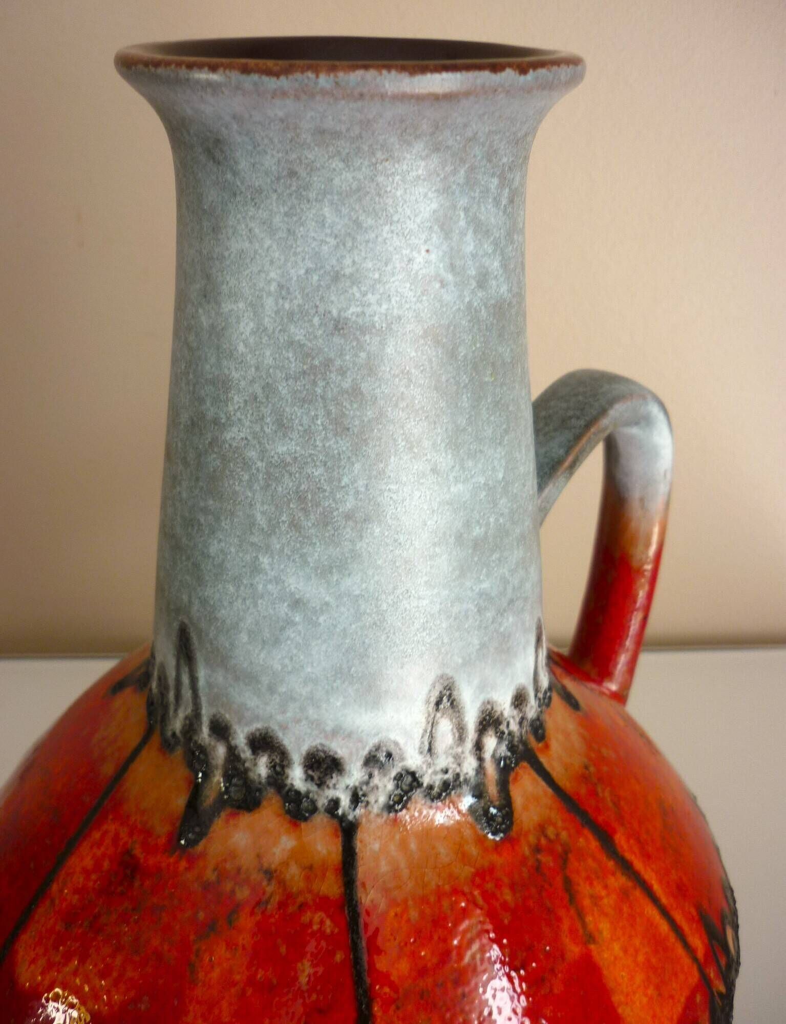 Enameled ceramic pitcher vase, Carstens West Germany, 60s/70s design