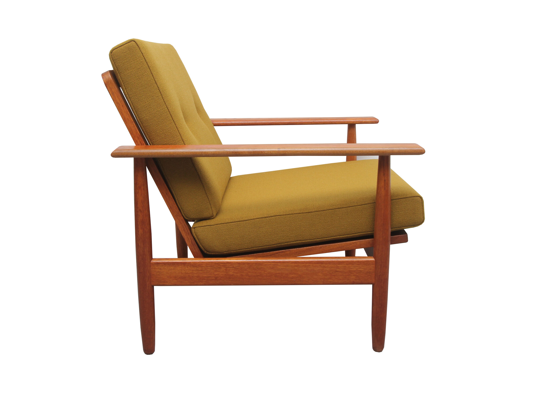 1960s armchair in teak, fabric mustard yellow