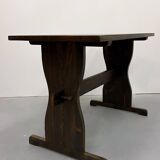 Solid pine table, brutalist style, removable - 70s