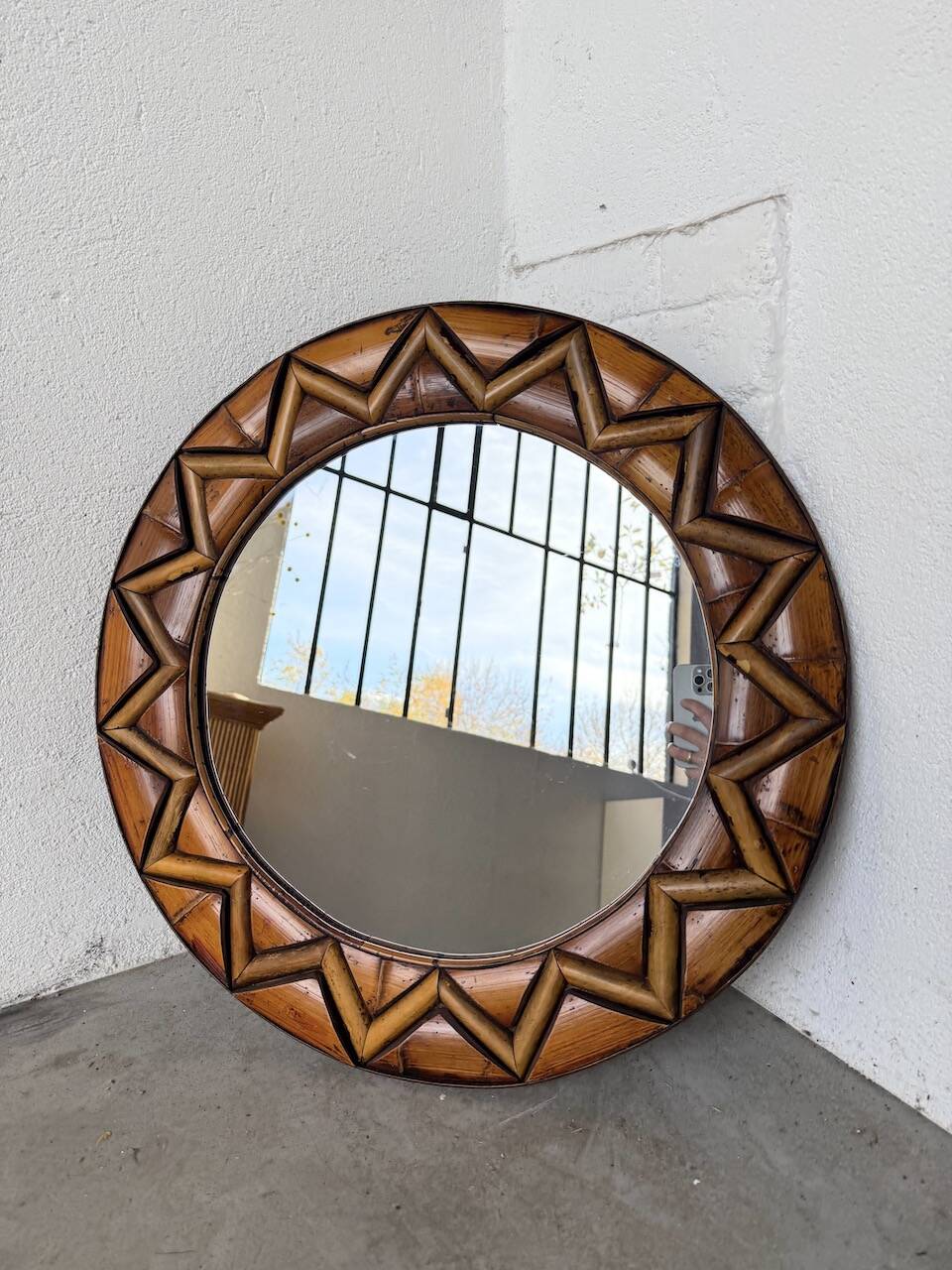 Round rattan mirror 1980