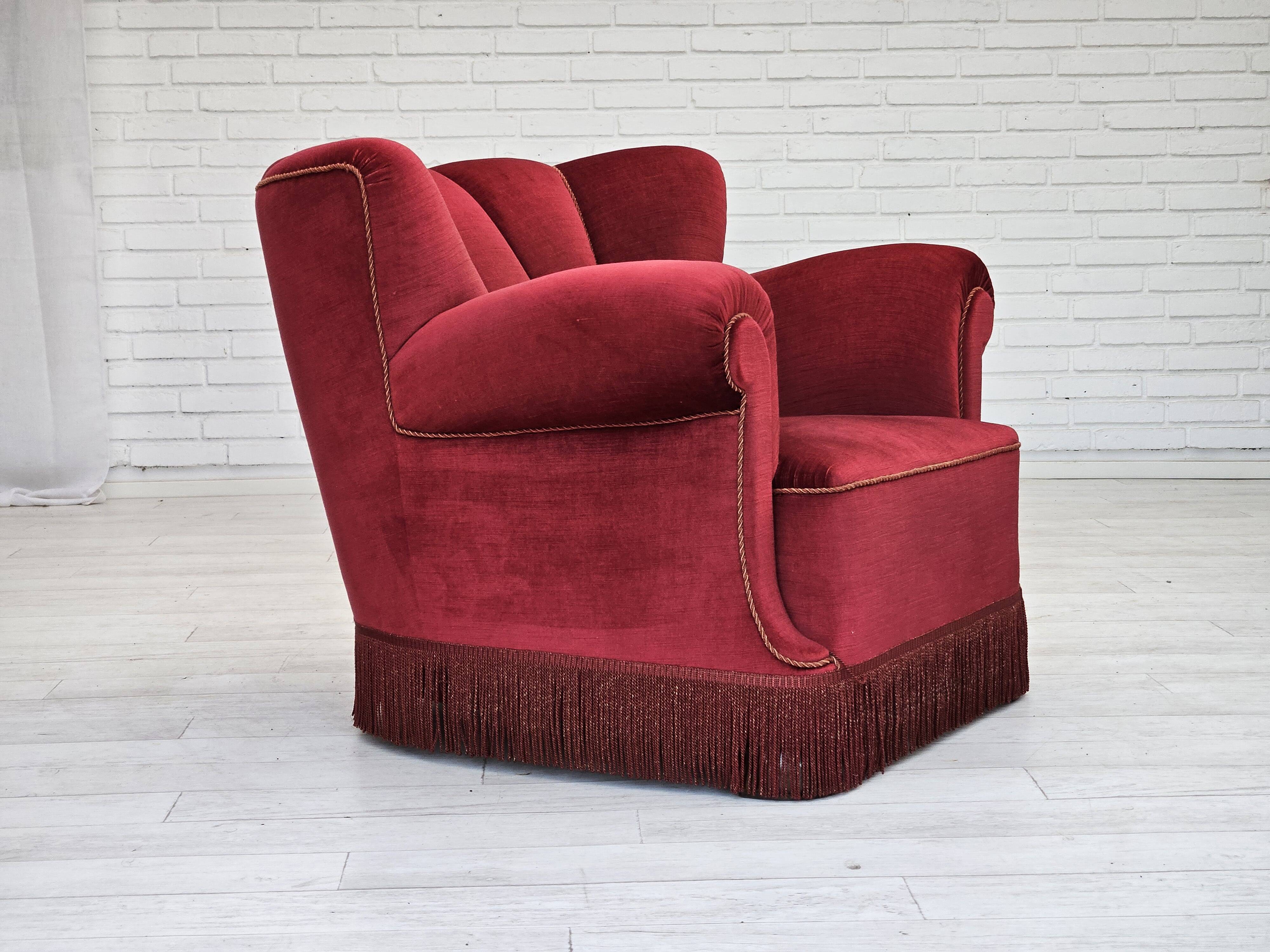 1960s, Danish relax armchair, original condition, red furniture velour.