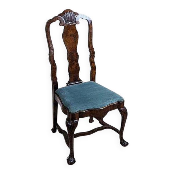 Chaise en chêne français antique avec tapisserie grise, années 1890.