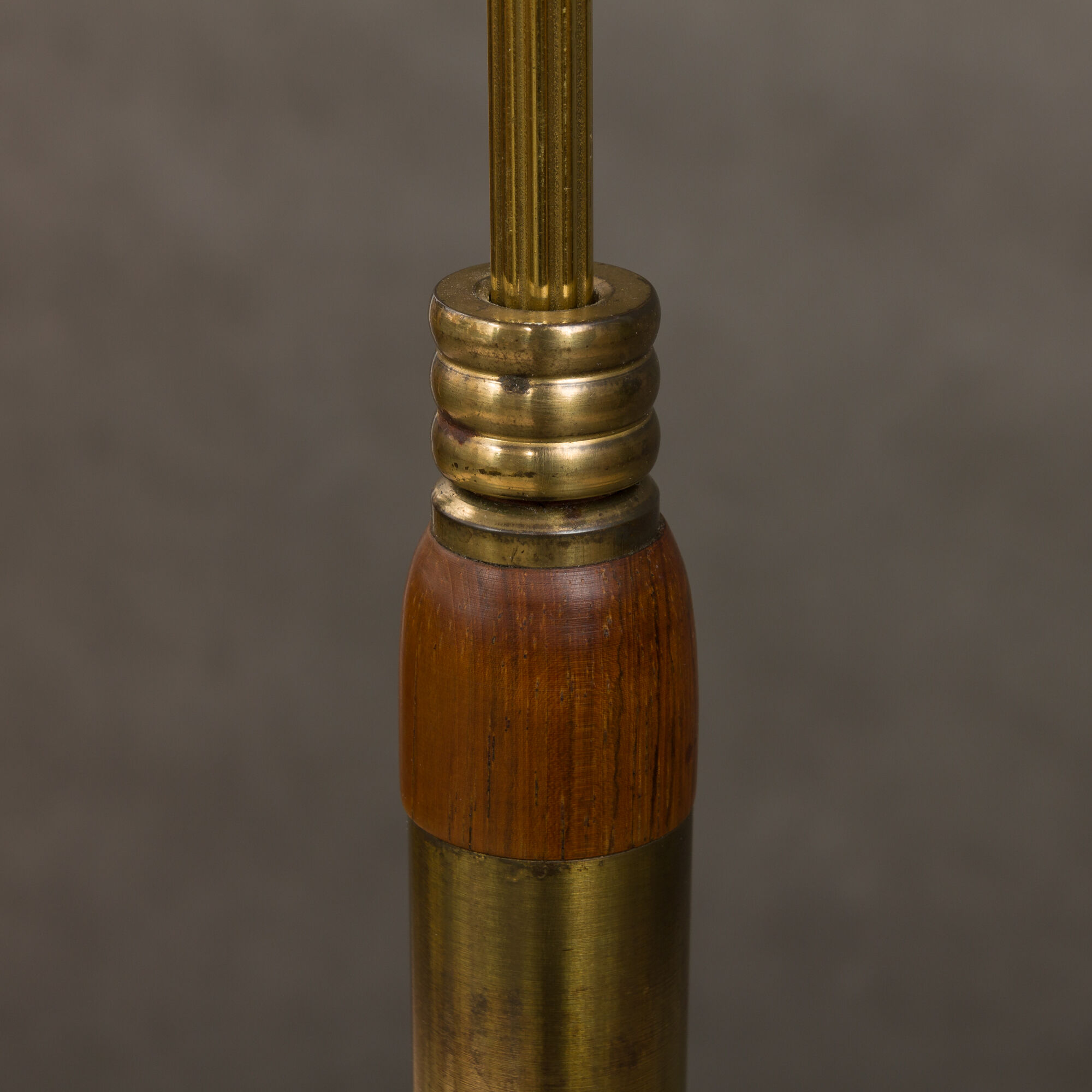 Brass and teak mid-century floor lamp