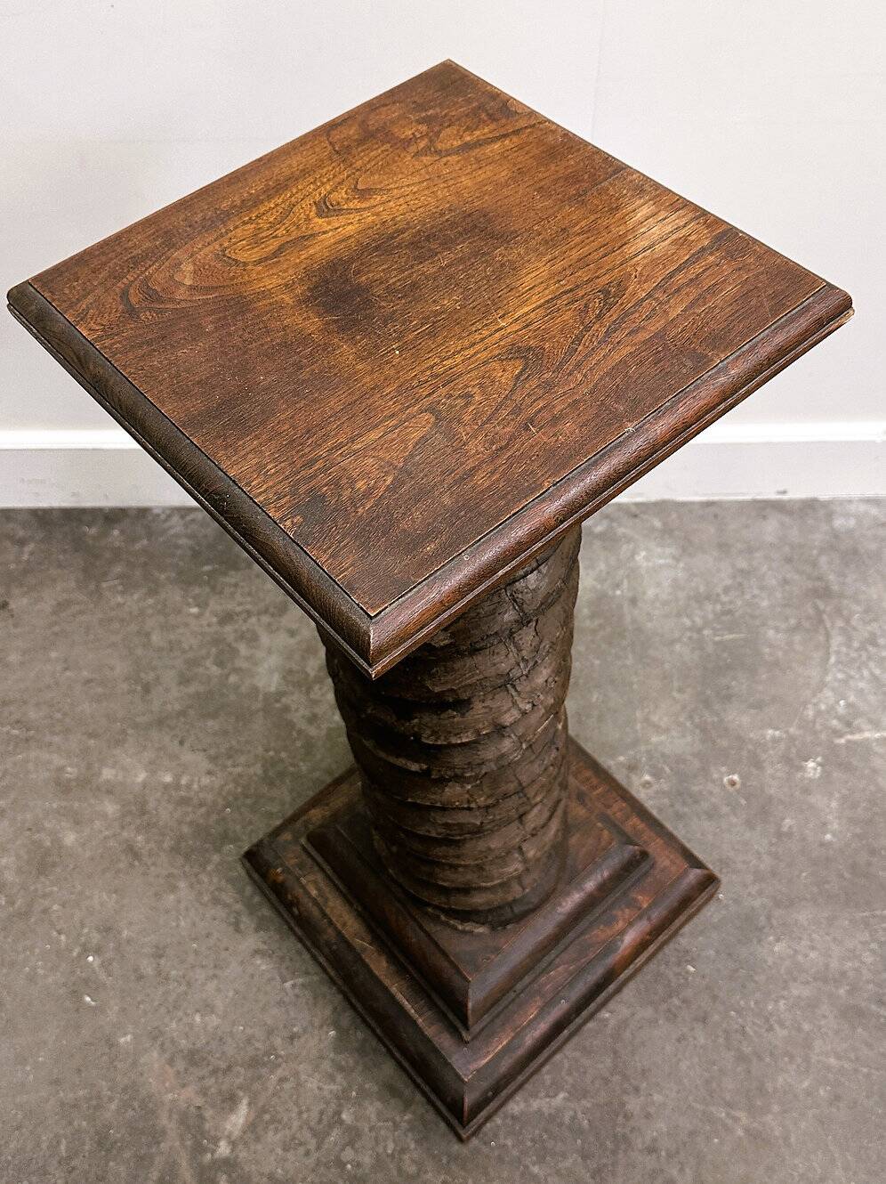 French antique wooden pressoir press screw column converted into sculptural pedestal