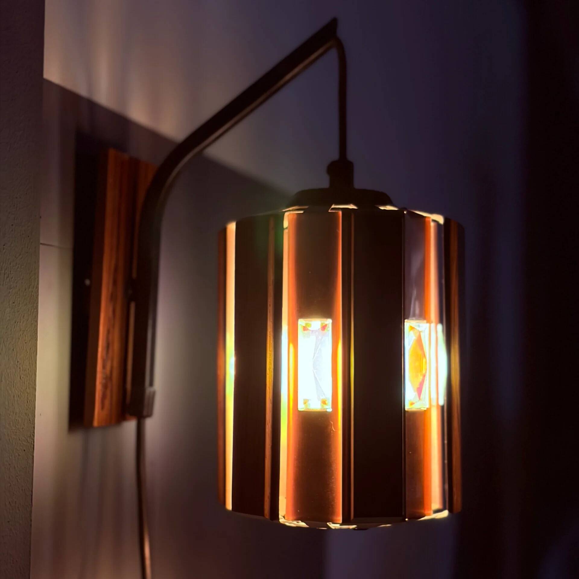 Werner Schou wall lamp, copper and teak 1960s