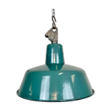 Lampe d’usine en émail vert industriel avec plateau en fonte, années 1960