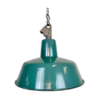 Industrial Green Enamel Factory Lamp with Cast Iron Top, 1960s
