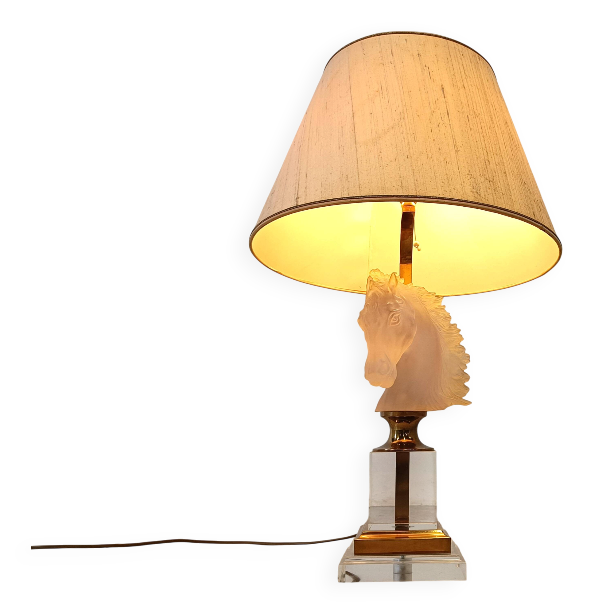 Brass and glass horse head table lamp, 1970s France