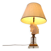 Brass and glass horse head table lamp, 1970s France