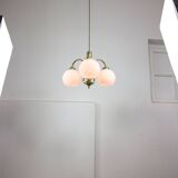 Lustre Mid-Century en Laiton et Opaline, Italie