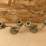 Ancienne Paire De Bougeoirs Double en Laiton Vintage