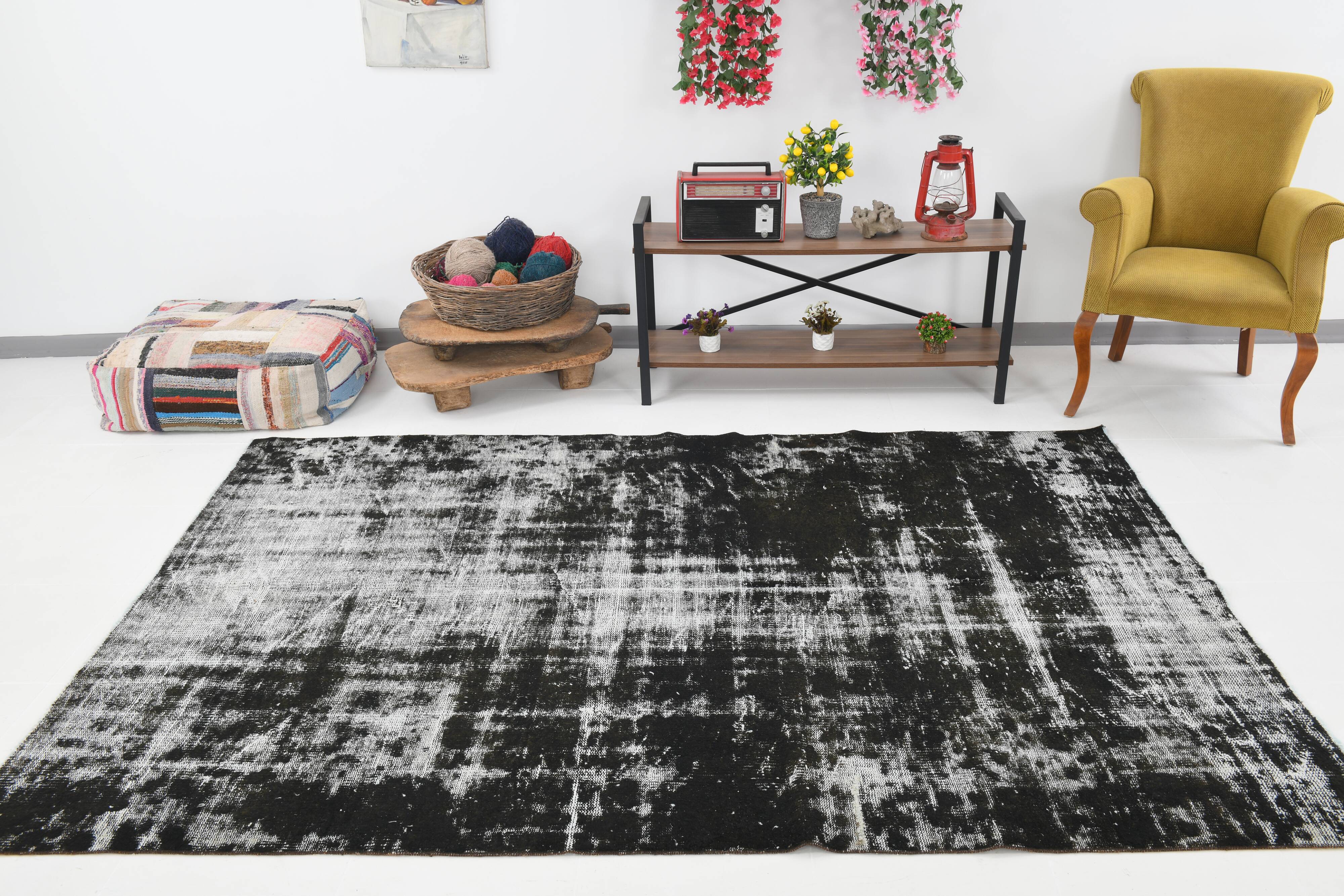 Black & gray antique handmade Turkish rug 259x175cm