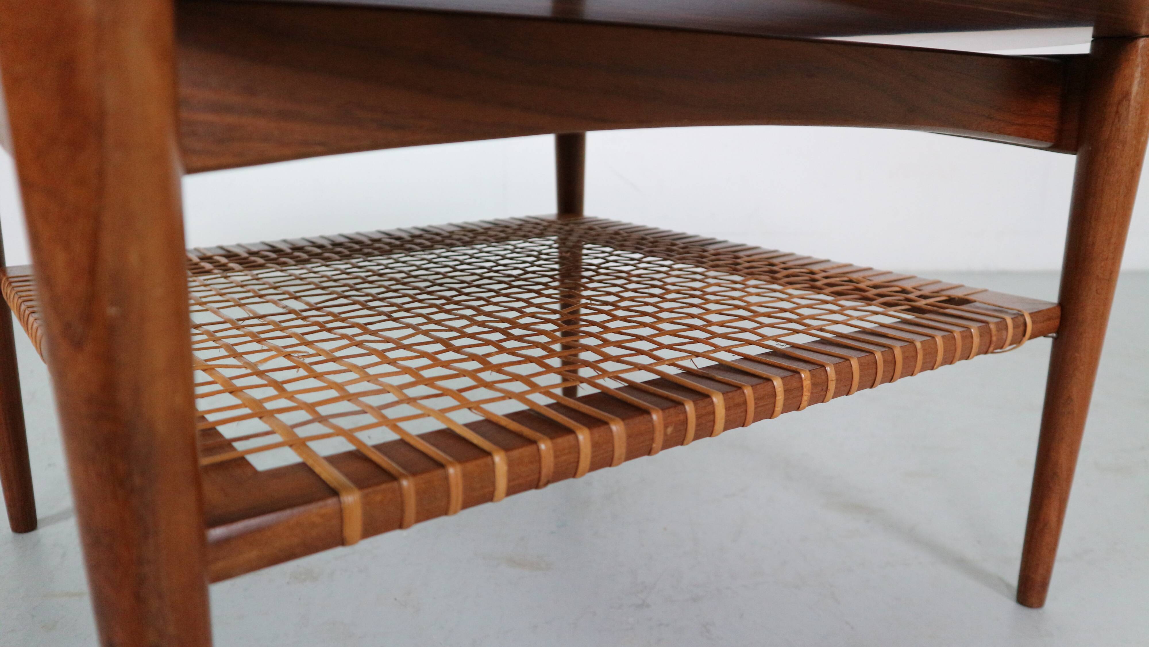 Scandinavian Modern Teak& Rattan Round Coffee Table, 1960's Denmark