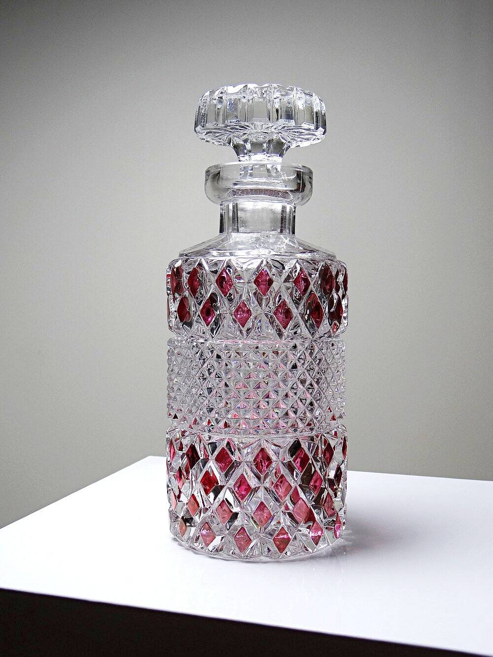 Harlequin crystal whisky decanter, Bohemia, Czechoslovakia, vintage 1950s-1970s