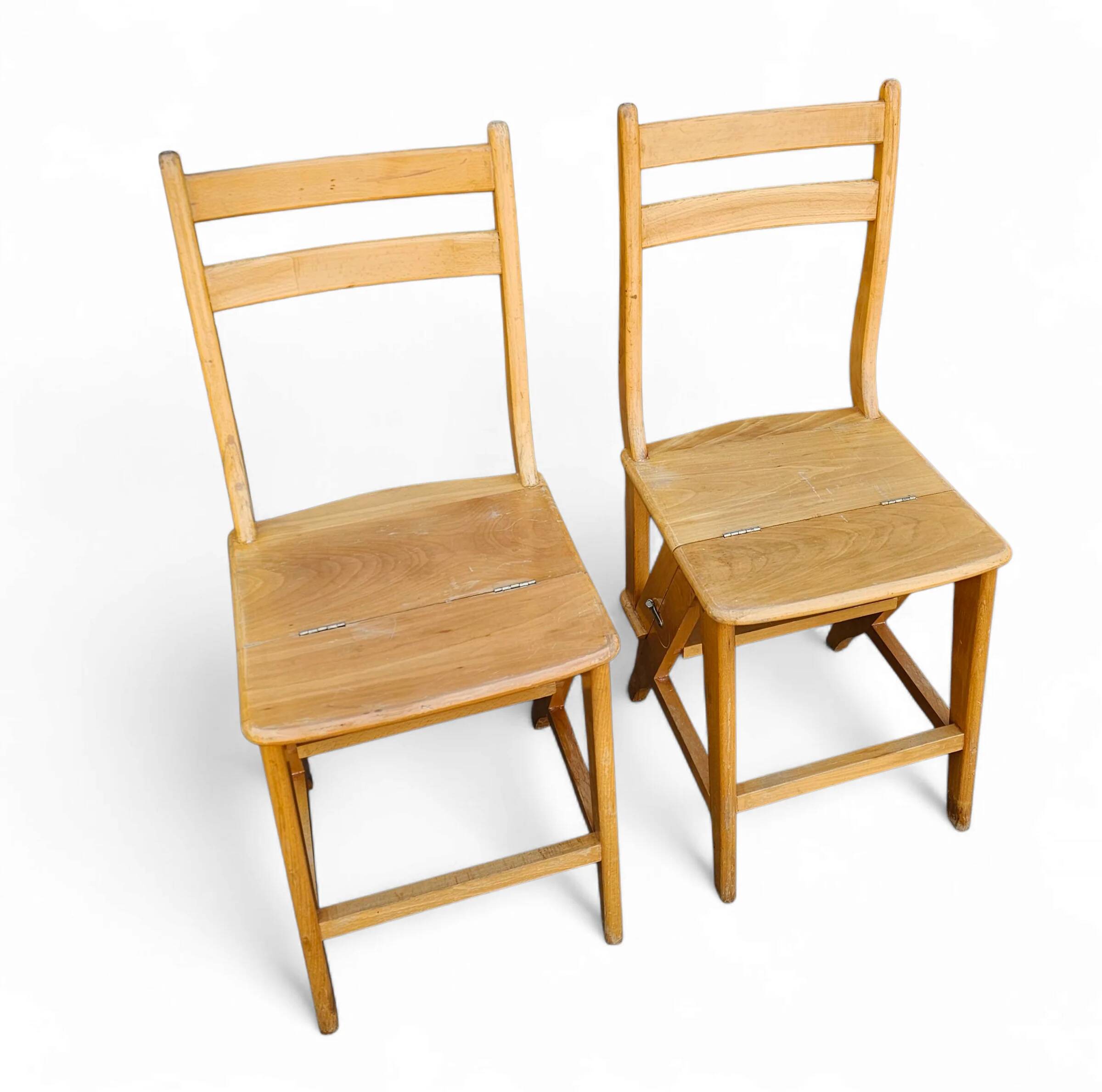 2 x library ladder chair 1950s