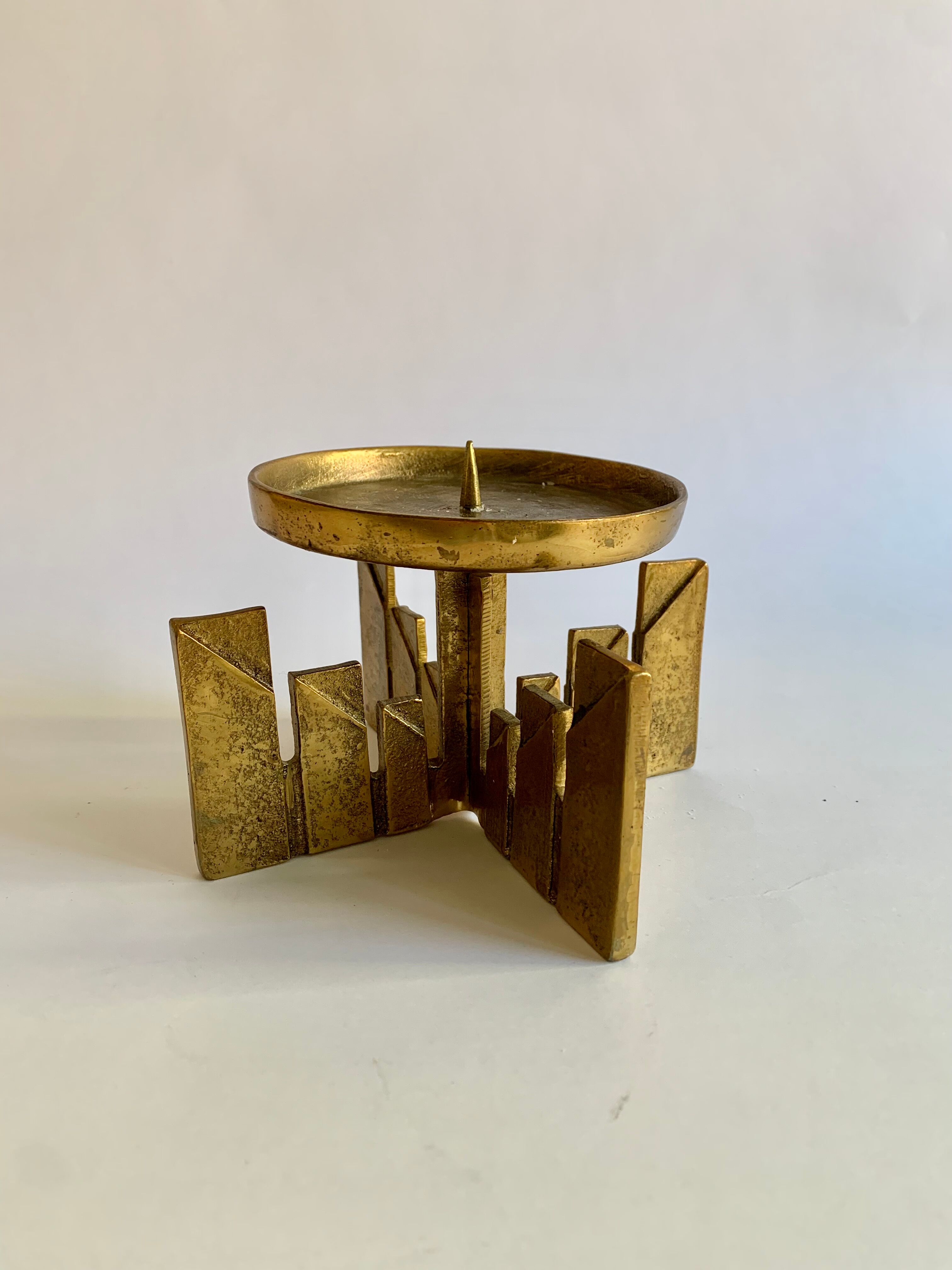 Brutalist bronze candleholder, 1970s