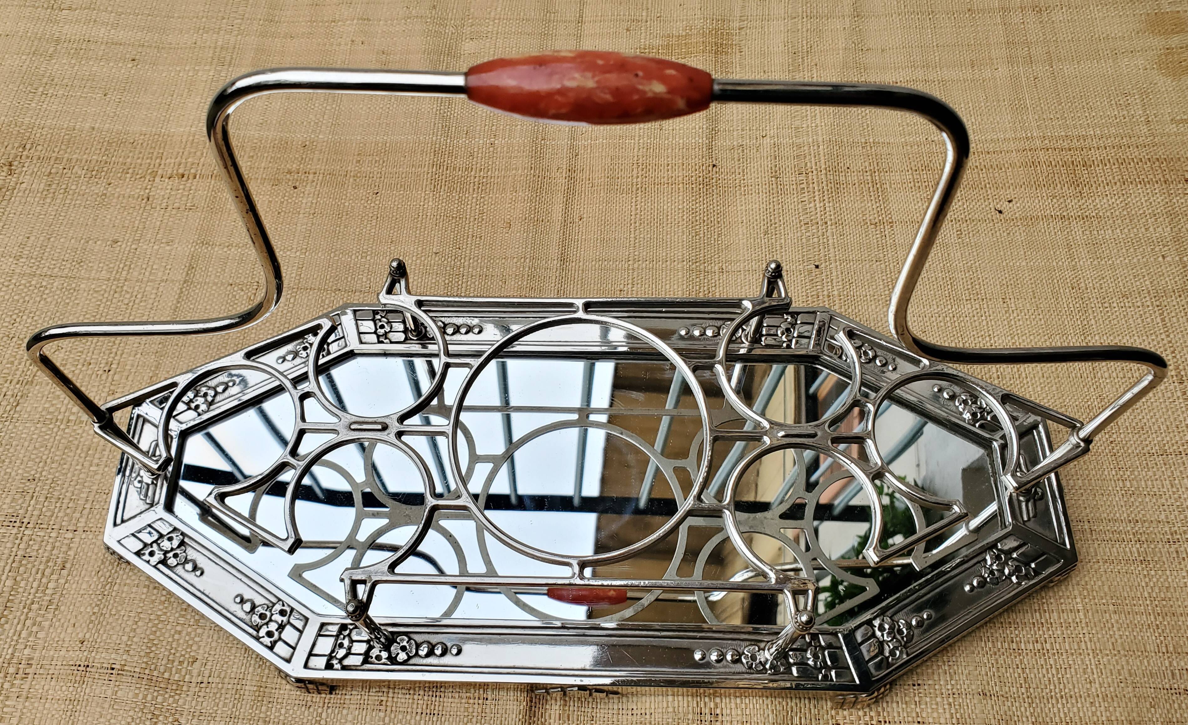 Glass door tray and art deco bottle