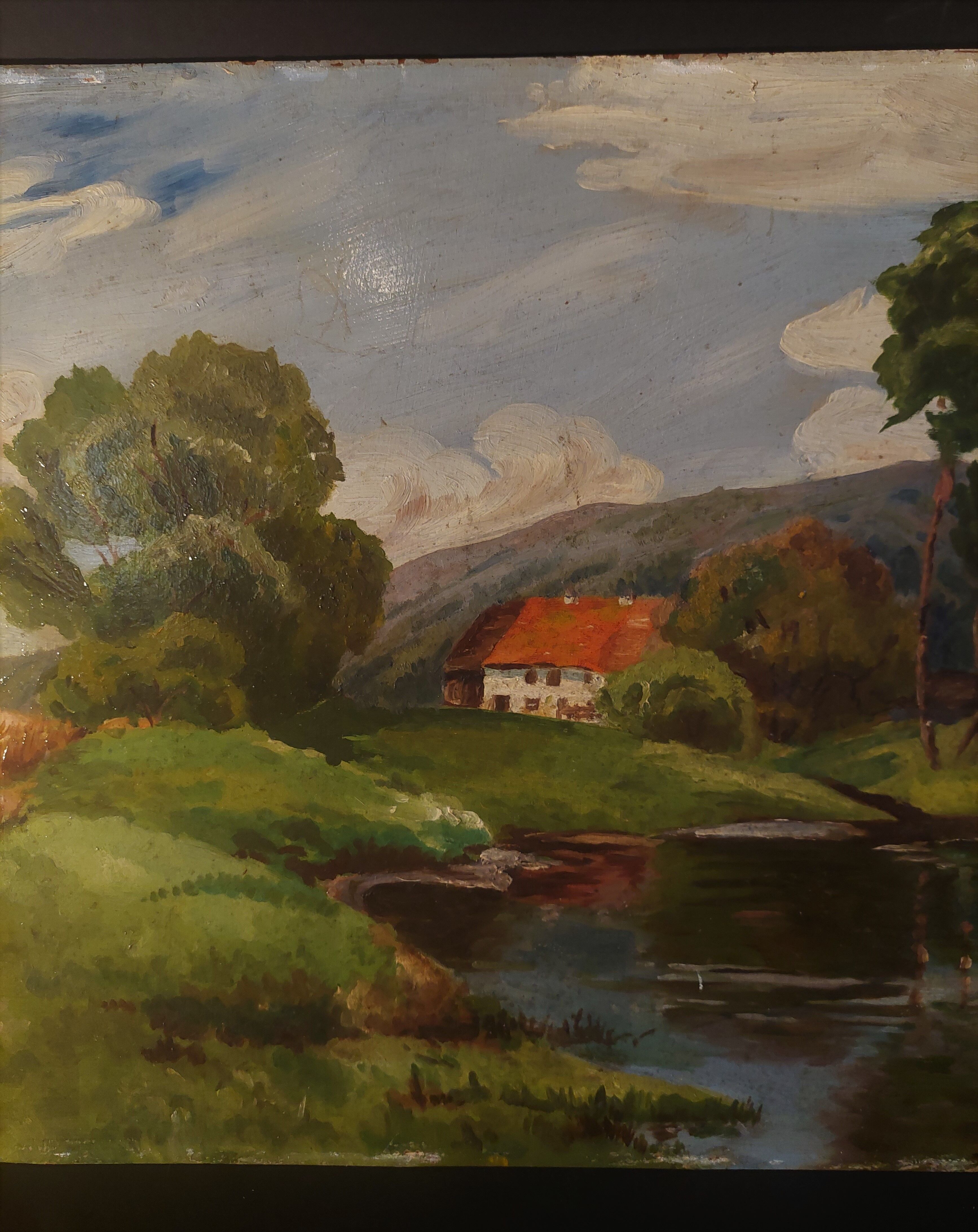 Painting oil on panel landscape Basque country