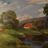 Painting oil on panel landscape Basque country