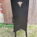 Old Alsatian mountain chair black wood back openwork shape vintage #a662