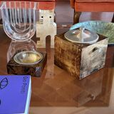 Mid-century brown parchment ice bucket, Aldo Tura Italy 1950s