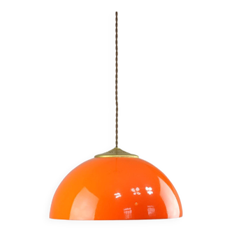 Mid-century Modern Italian Orange Plexiglass & Brass Pendant Lamp, 1960s