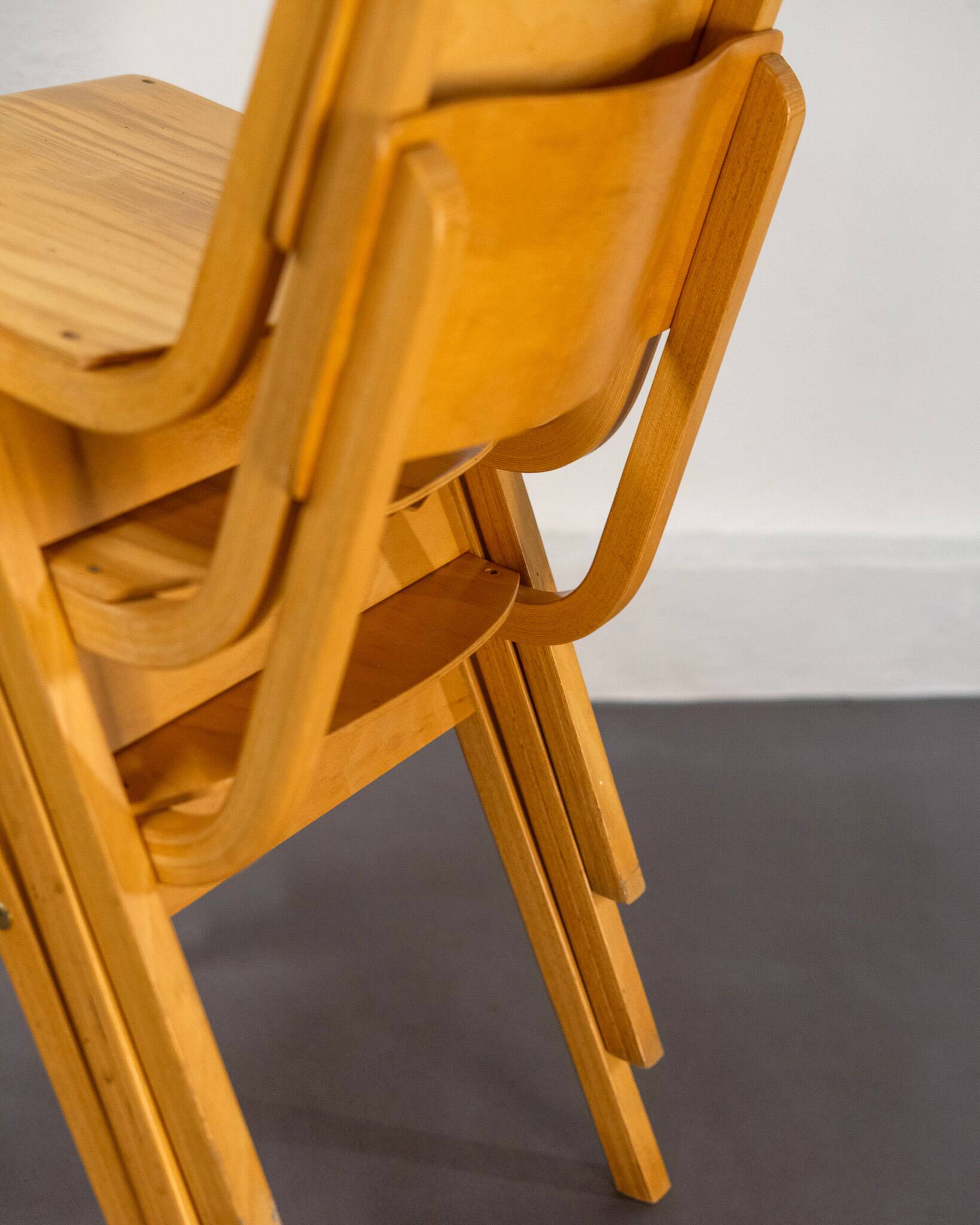 Vintage Stackable School Chairs made of wood and plywood, UK, 1970s