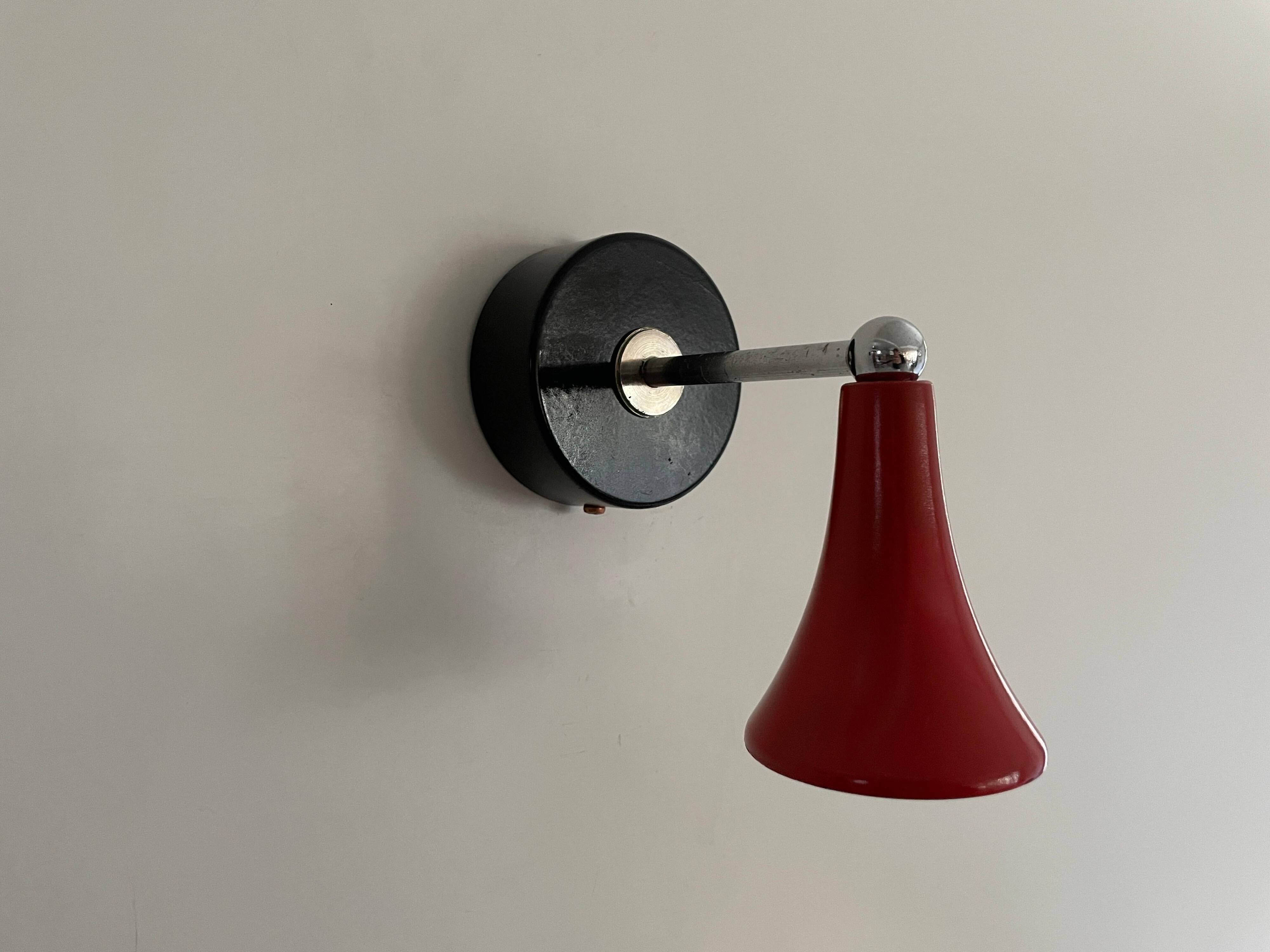 Pair of red metal wall lights AGE, 1970s, Italy