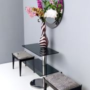 Postmodern Chromed Metal Console Table with Two Smoked Glass Shelves, Italy
