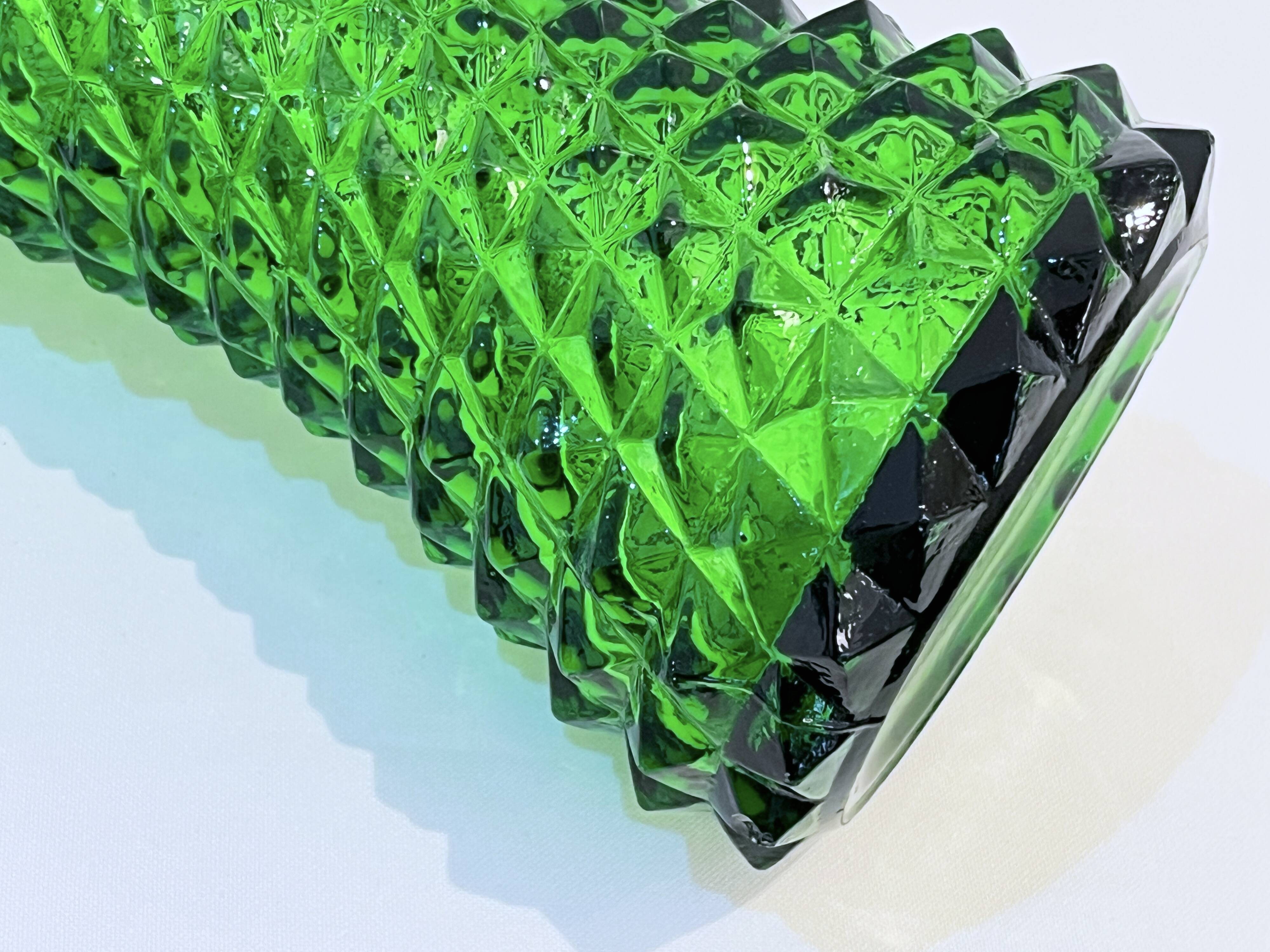 Empoli bottle vintage carafe in green diamond point glass Italy