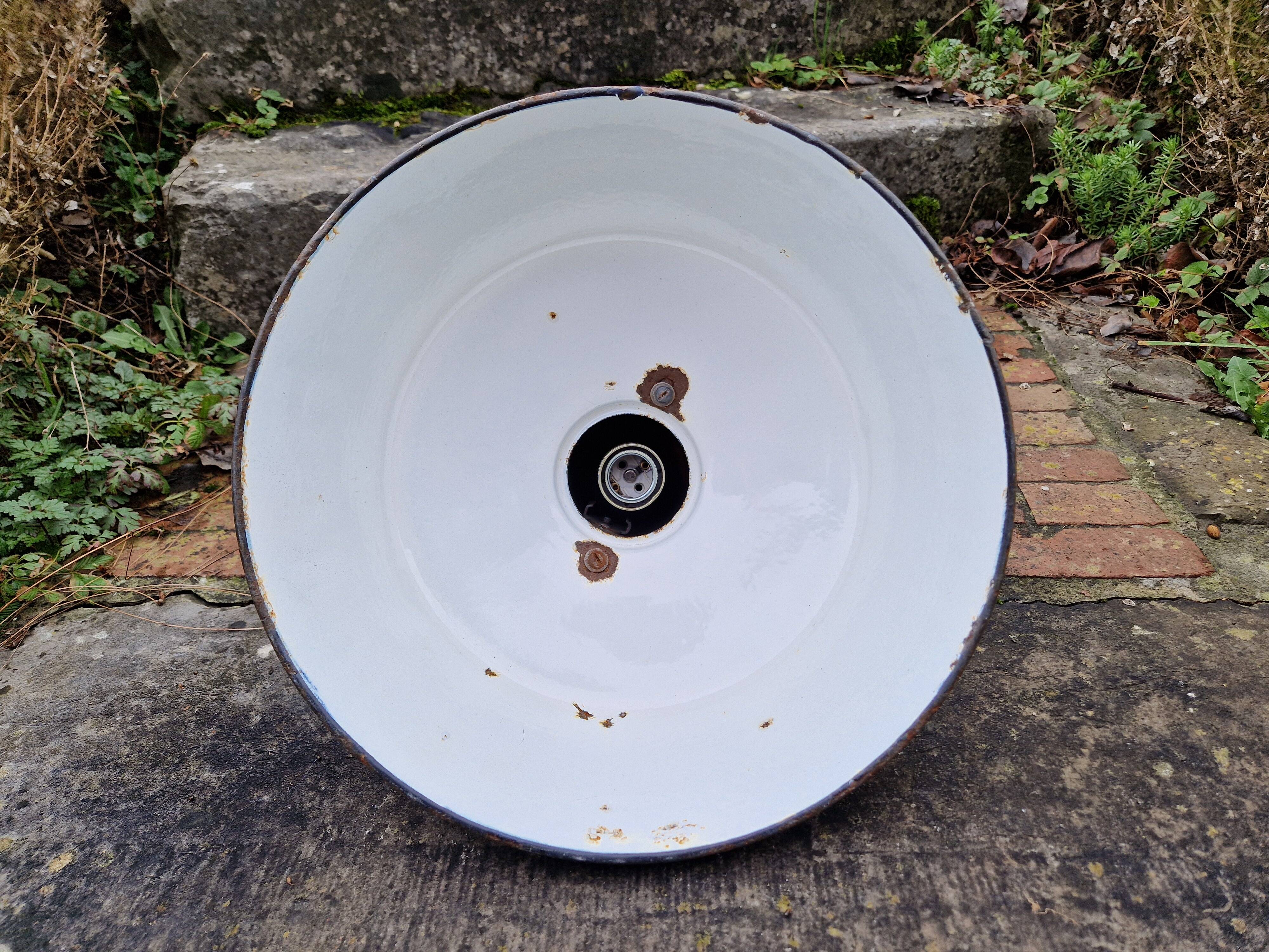 Industrial pendant light in blue enamelled sheet metal and cast iron, Poland, 1950s-60s