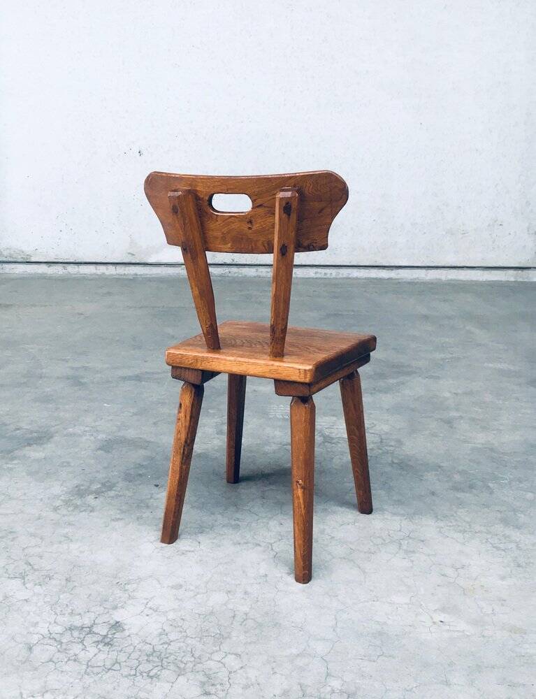 French Folk Art Rustic Dining Chair Set in Oak, 1940s, Set of 6