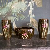 Rare Art Nouveau Ensemble circa 1900 – Glazed ceramic with iris decoration – Trio