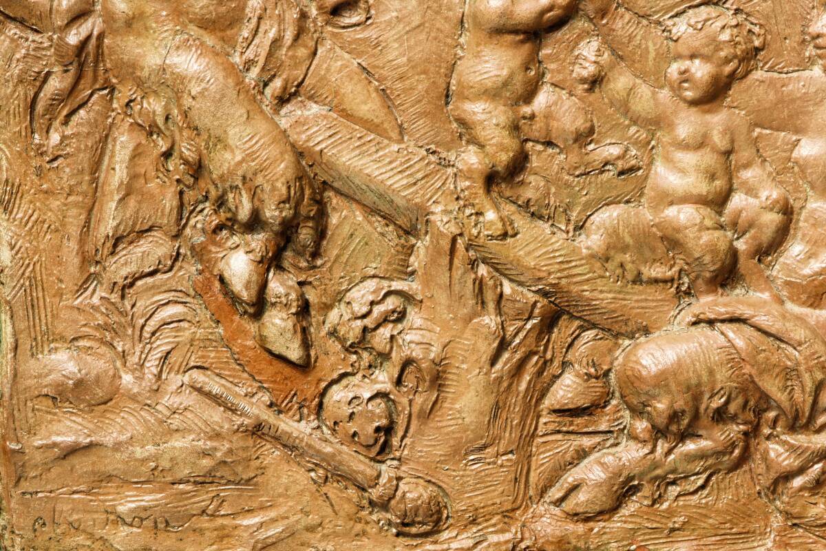 Terracotta bas-relief, satyrs, signed Clodion.