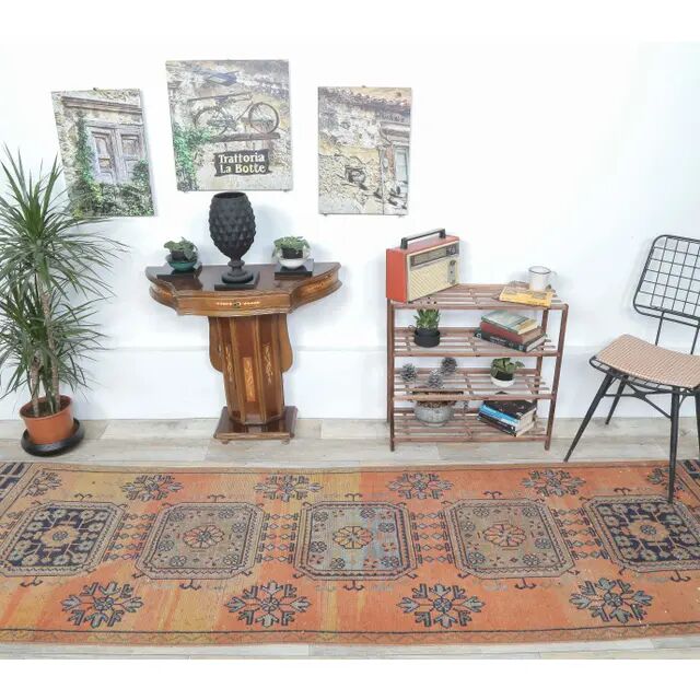 1970s Turkish orange wool runner rug 95x319