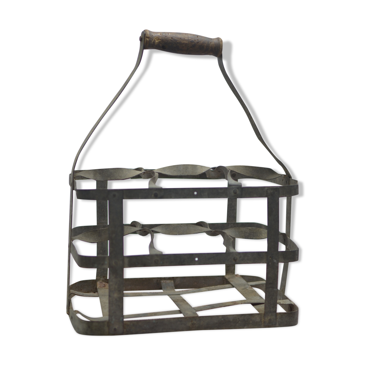 Porte 6 bouteilles en métal/zinc galvanisé et manche en bois