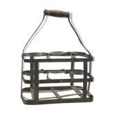 Holder 6 bottles in galvanized metal/zinc and wooden handle