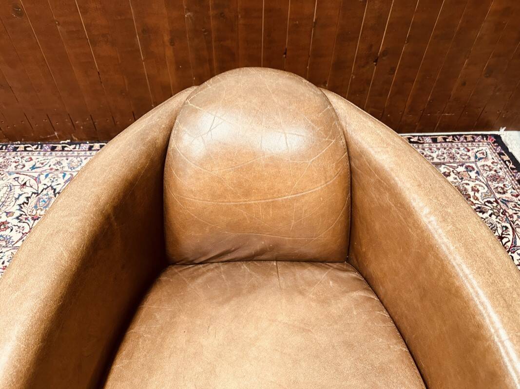 Fauteuil club vintage en cuir de mouton