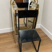 Vintage triptych mirror in brass with wall lights.