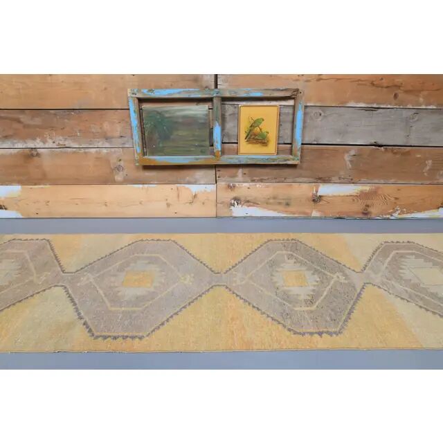 1970s Turkish Oushak handmade beige runner rug 92x344