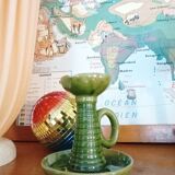 vintage green enameled ceramic candle holder
