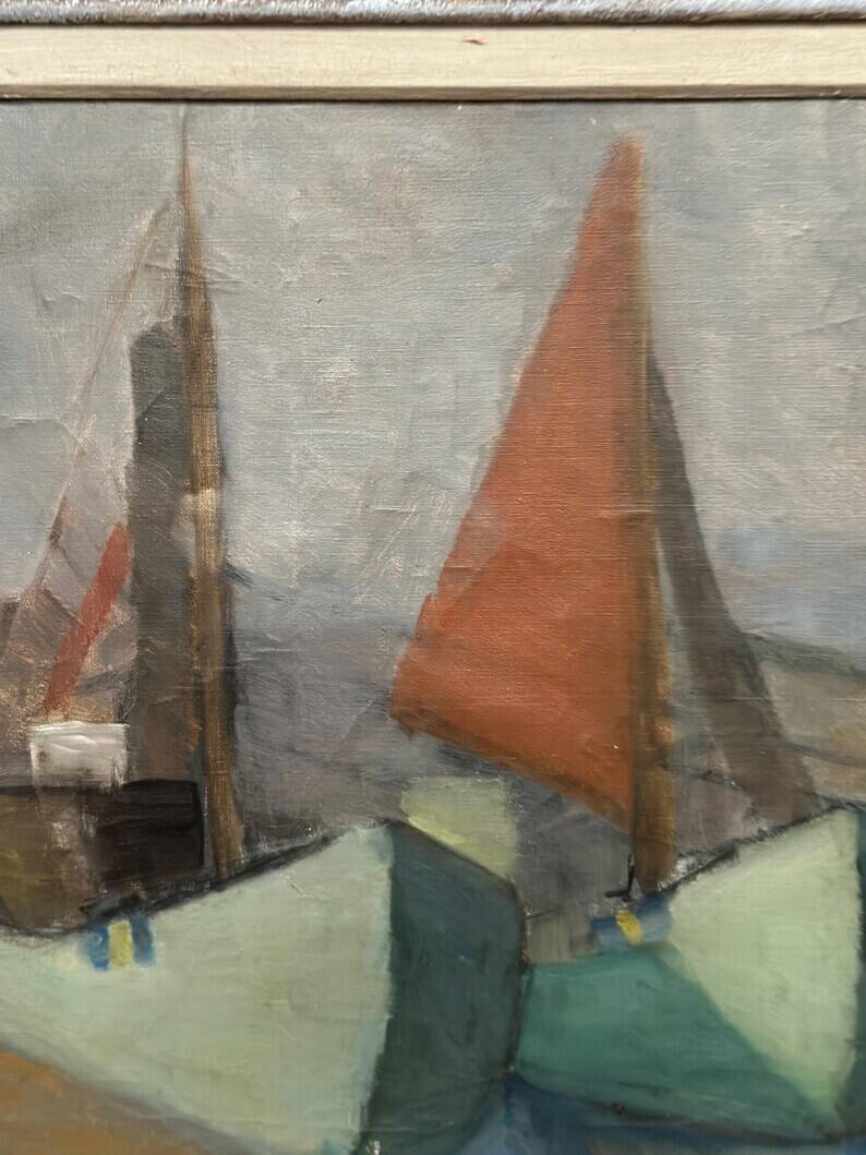Original Swedish Oil on Canvas – “Motif with Sailboats” by Birgit Forsell (1909–2003) – 1941 – Vintage & Framed – 71.5 × 61.5cm